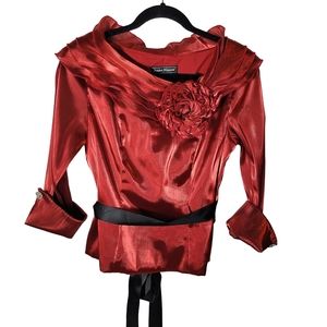 Jessica Howard red scoop neck ruffle rosette top Size Small